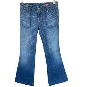 Yaso‎ Jeans Womens Size 3/4 Embroidered Y2K Bootcut Medium Wash Low Rise